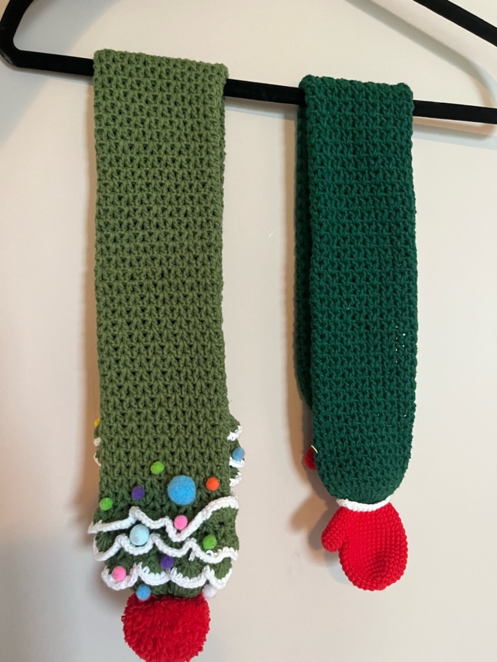 Handmade Kids Scarf Holiday Themed with Pom Pom/ Mittens 2 pieces set